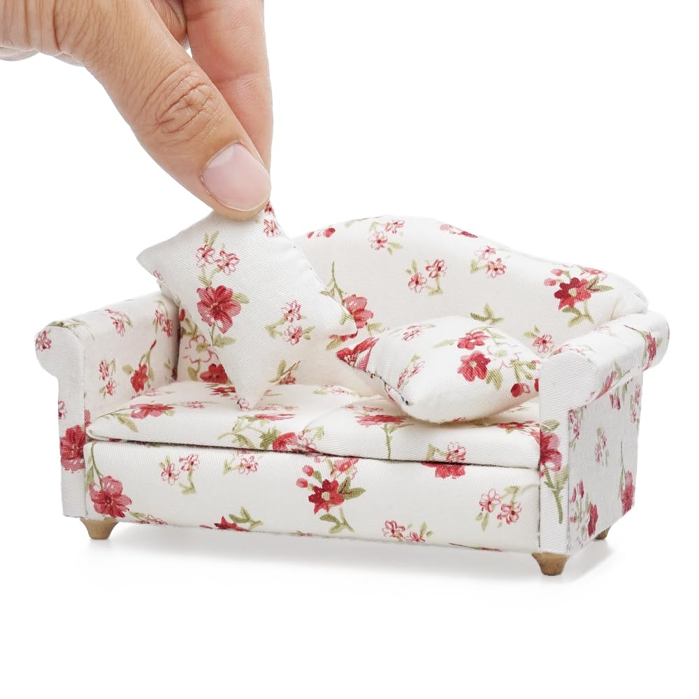 Odoria 1/12 Scale Miniature Furniture Set - Brown Coffee Table With Upholstered Chair & Sofa For Dollhouse