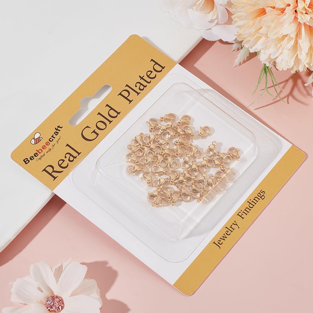 Beebeecraft 1 Box 50Pcs Lobster Claw Clasps 24K Gold Plated 304 Stainless Steel Trigger Small Snap Clasp for Bracelet Necklace Jewelry Making 9mm - Image 6