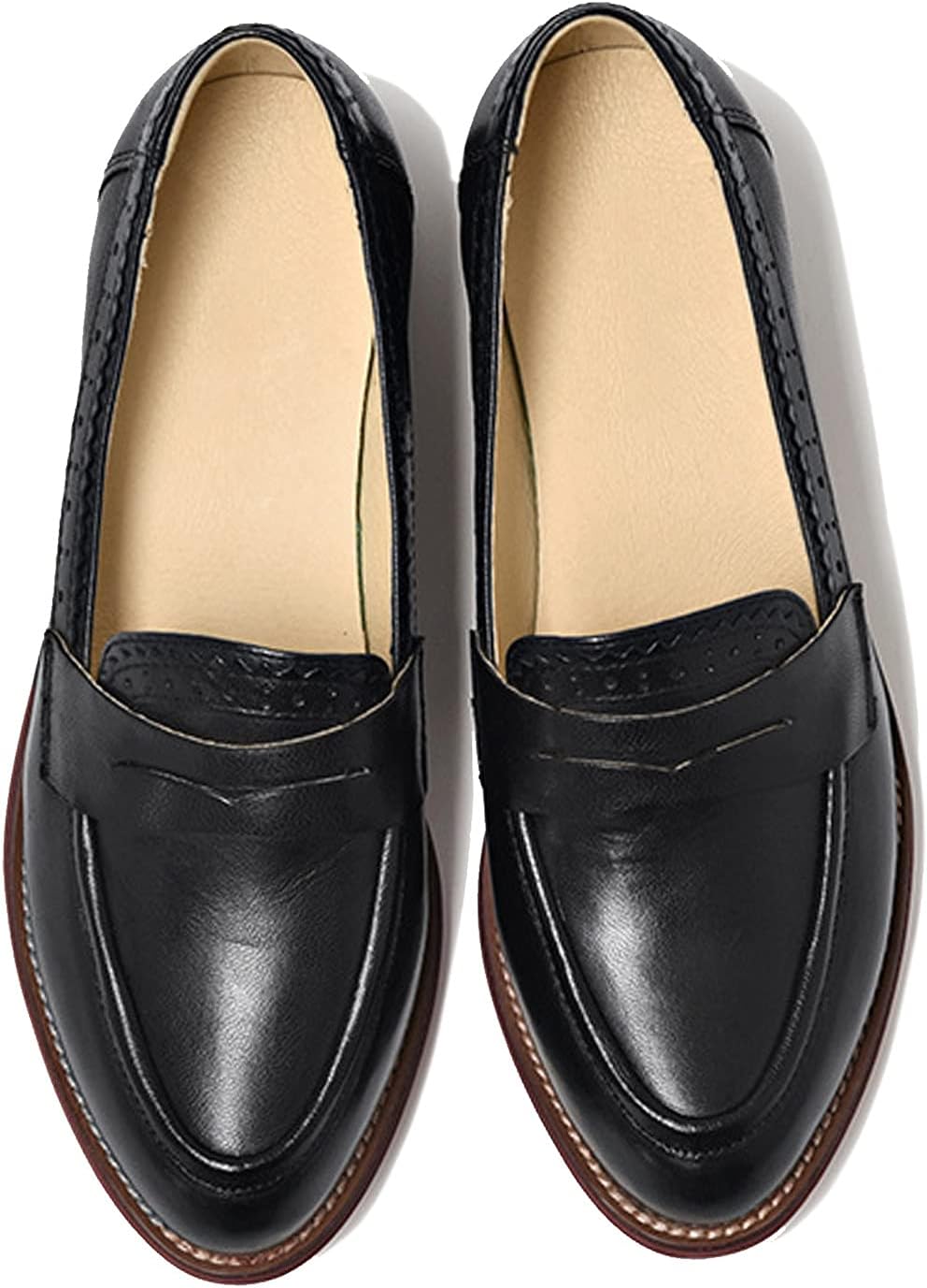Women's Classic Sheepskin Penny Loafers Comfortable Slip On Dress Flats Shoes