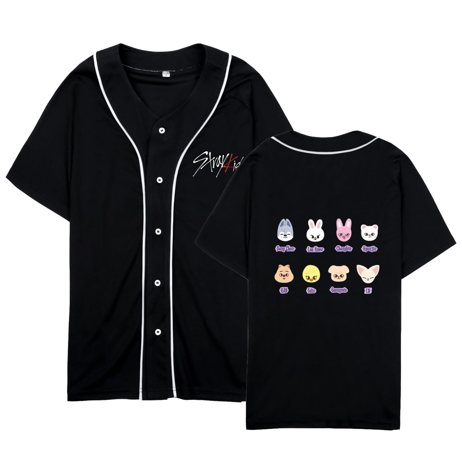 Thyoeun Unisex SKZ Shirt SKZOO Cartoon Doll Image Baseball Jersey Perfect for Korean Pop Fans