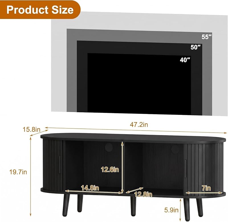 Mid Century Modern Black TV Stand for Up to 65 Inch image 3