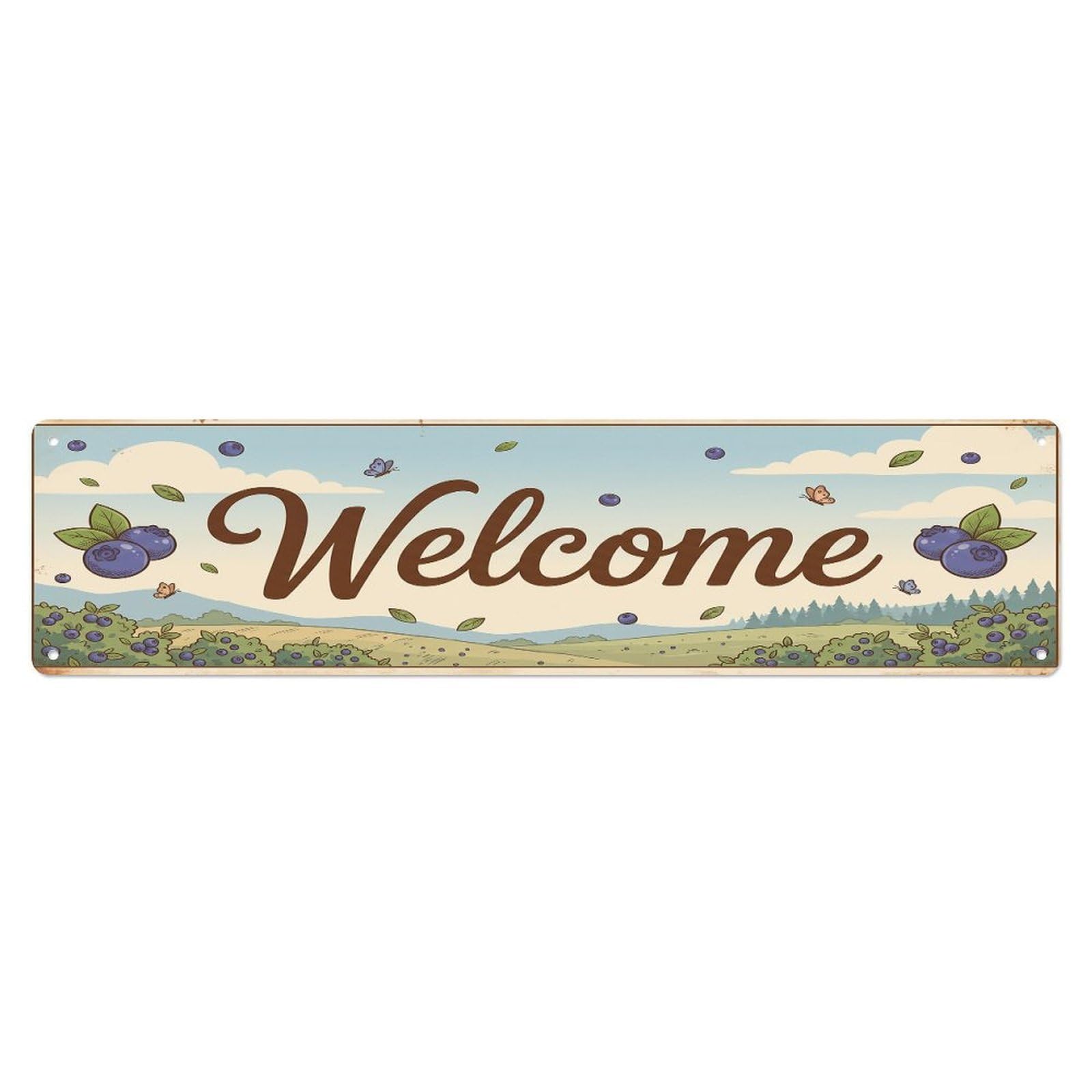 Cxhjca 4X16inch(10X40cm) Vintage Welcome Blueberry Bush Metal Tin Sign