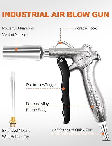 Miniatura 2 de SAFELIFE Pistola de soplado de aire industrial con extensión, herramienta de accesorio de compresor de aire neumático, limpieza de polvo y pistola