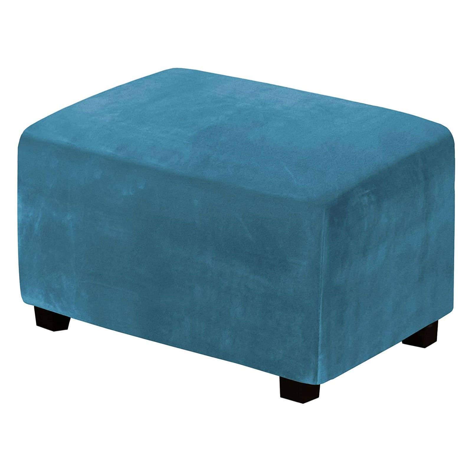 Terciopelo Funda Otomana, Color Sólido Funda Otomana Elástica Rectangular Funda De Reposapiés con Elástica Fondo para Sala De Estar-Azul A-Grande