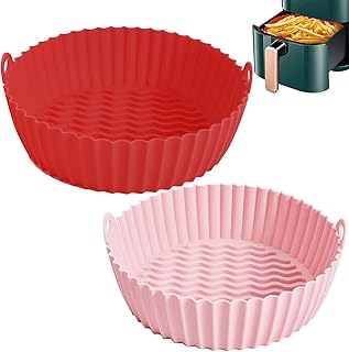 Air Fryer Silicone Pot, 2Pcs 7.5inch Reusable Non Stick Air Fryer Liners, Air Fryer Basket Oven Accessories, Replacement of Parchment Liner Paper Fits 3 to 5 Qt Air Fryer