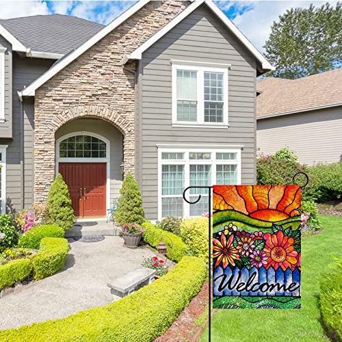 Covido Home Decorative Welcome Spring Watercolor Flowers Garden Flag, Summer Sunshine House Yard Abstract Floral Outside Decorations, Sunrise Farmhouse Seasonal Outdoor Small Decor Double Sided 12X18 #TOP4