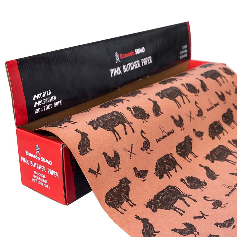 Kamado SUMO Rotolo di Carta da Macellaio Rosa - 30m x 45cm - Carta da Macellaio Kraft per Barbecue