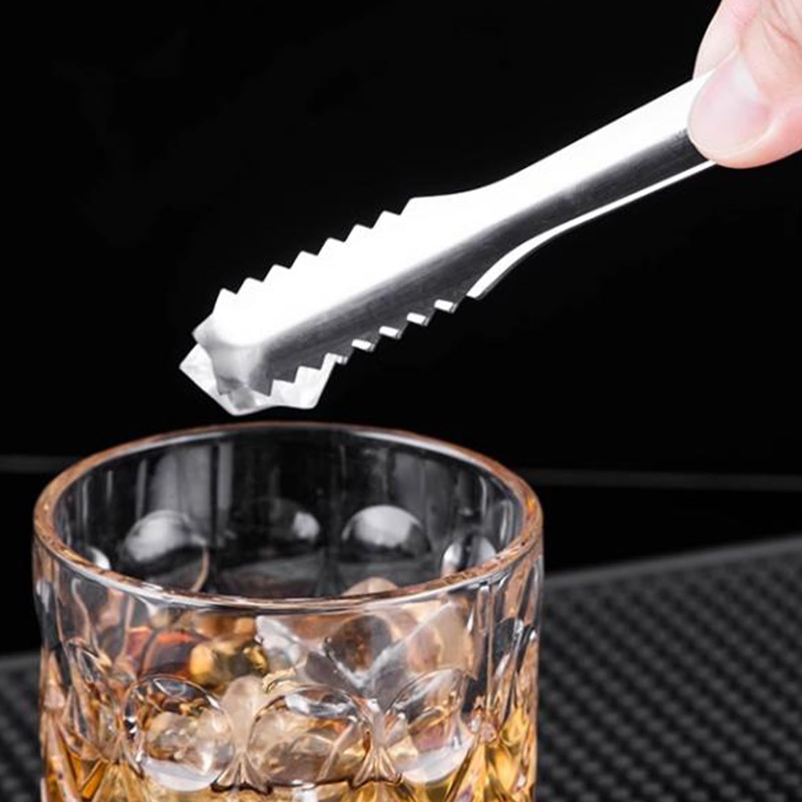 Stainless Steel Ice Cube Tongs, Mini Serving Ice Bucket Tongs for Cocktails, Whiskeys, Sugar, and Lemon with Thicken Clips Serrated Opening Design, Home and Bar Use