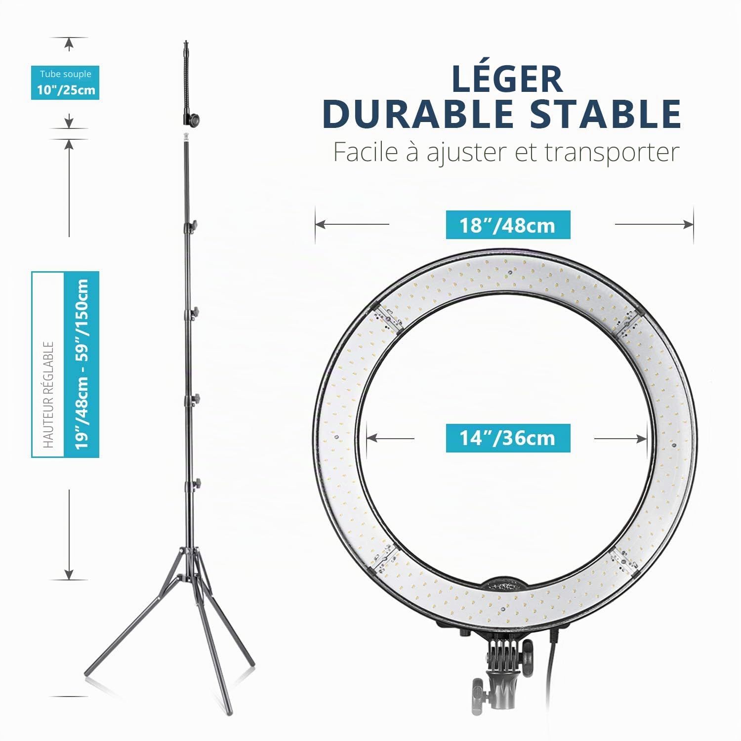 Neewer Caméra Photo Vidéo Eclairage Kit : 48cm Extérieur 52W 5500K Réglable LED Lumière Anneau, Trépied d'Eclairage, Récepteur Bluetooth pour Self-portrait Vidéo Tournage Smartphone, YouTube, Vine
