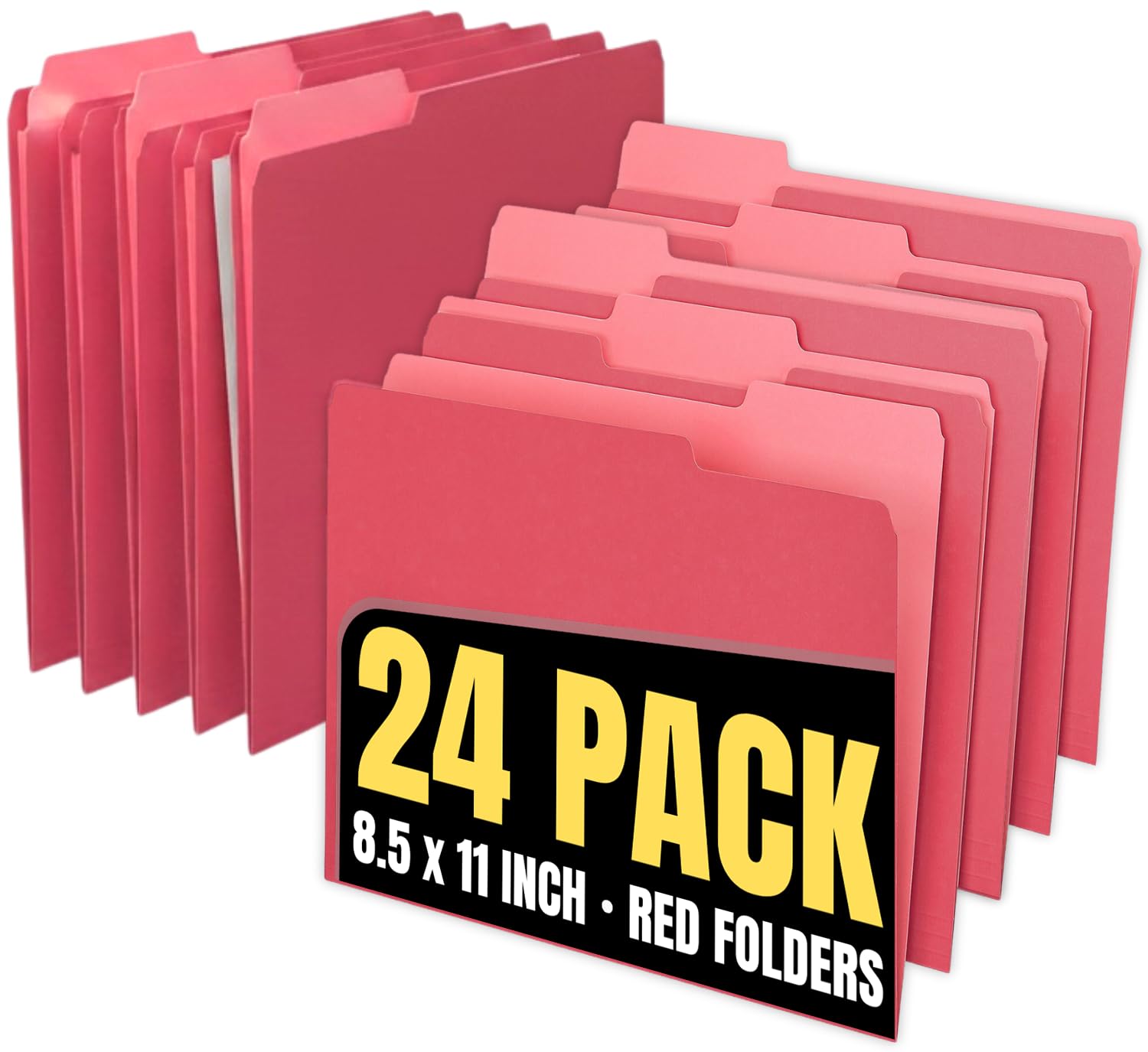 1InTheOffice Red File Folders Letter Size, File Folders with Tabs, Filling Folders, 1/3 Cut Tab, 24/Pack