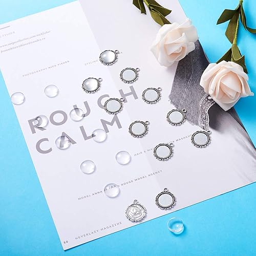 Miniatura 6 de KISSITTY 20 juegos de bandejas colgantes de bisel de flores tibetanas, plata antigua con cúpula de vidrio transparente, cabujones de 0.551 in en