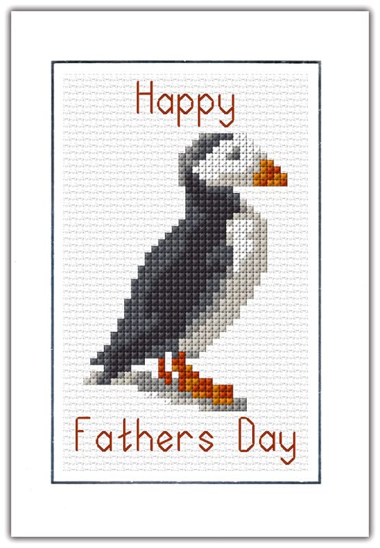 Happy Father's Day Scottish Puffin Counted Cross Stitch Card Kit A6 14ct