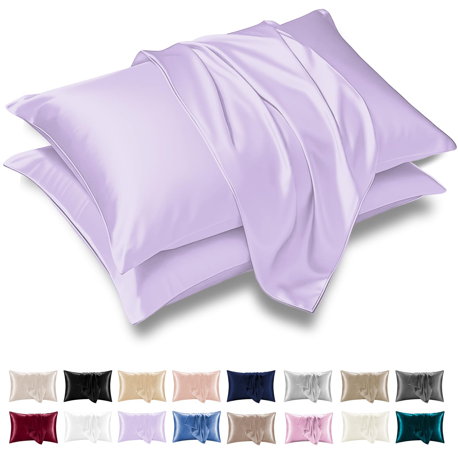 Grace Satin Silk Pillowcases 2 Pack - Satin Pillowcase for Hair and Skin - Ultrasoft Hypoallergenic Pillow Cases with Envelope Closure
