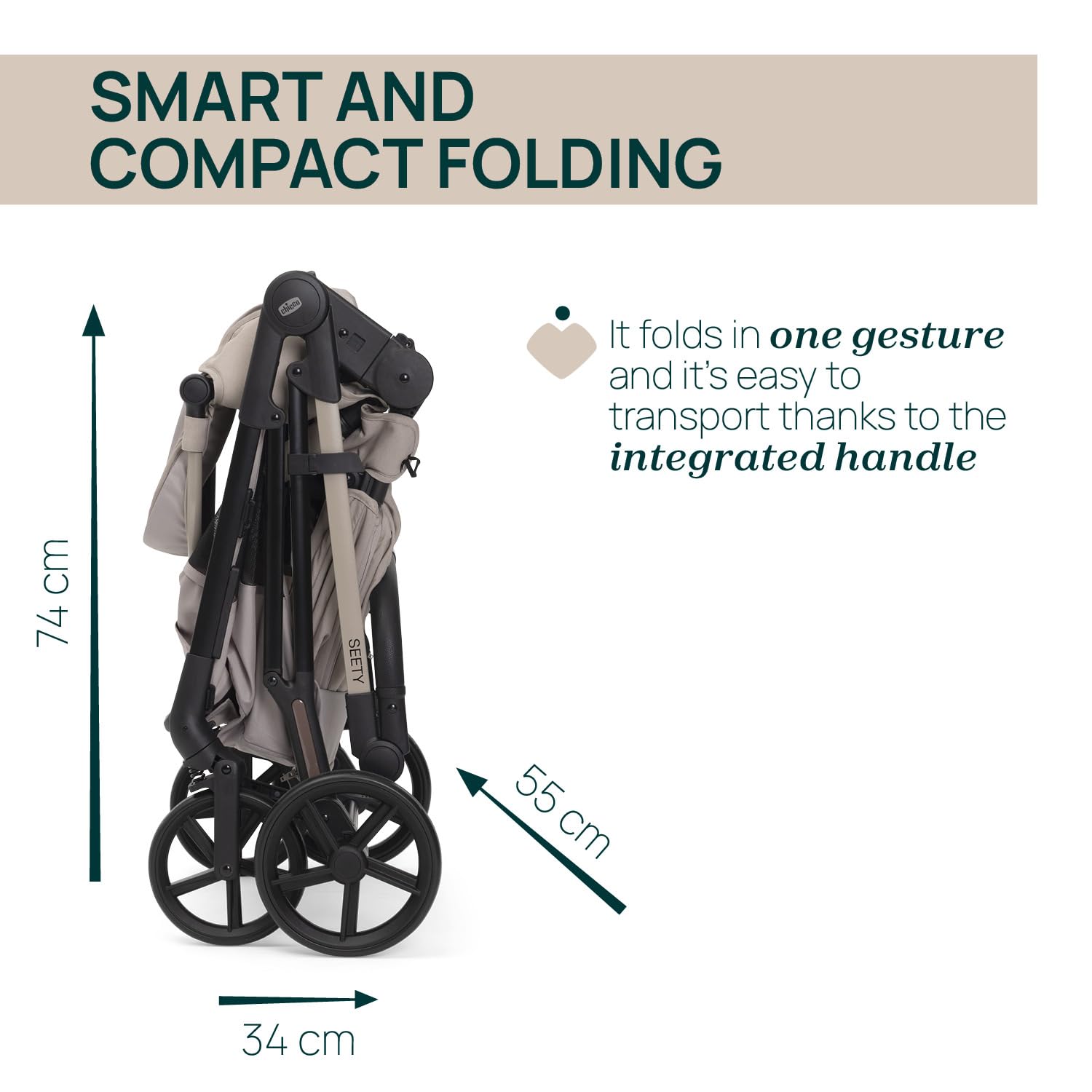 Chicco Cochecito Seety, Cochecito Ligero y Compacto De 0 Meses a 4 Años, Capacidad Máxima 22 kg, Cochecito Plegable,Respaldo Reclinable,Cierre Automático con 1 Movimiento, Capota Parasol y Cubrelluvia