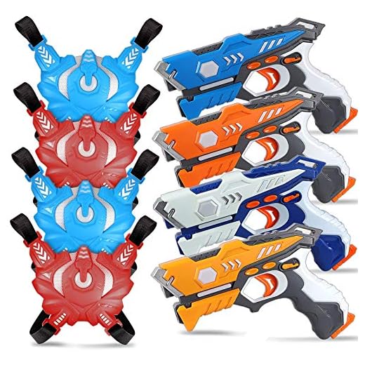 POKONBOY 4 Sets Laser Tag – Infrared Laser Tag Guns with Vests for 4 Players Indoor Outdoor Games for Kids, Adults, and Family