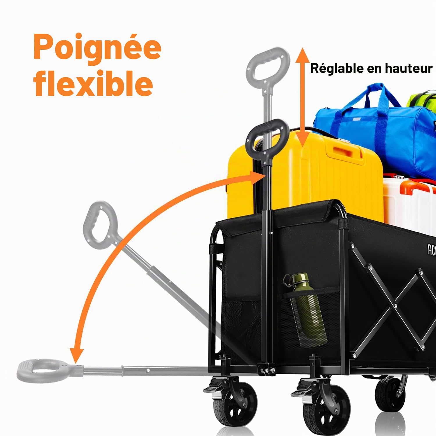 Chariot Pliable, ACELIFE 150L Chariot de Plage Pliable Tout Terrain avec Roues Amovibles et Poignée Réglable 150 kg Charge maximale pour Camping, Jardin, extérieur