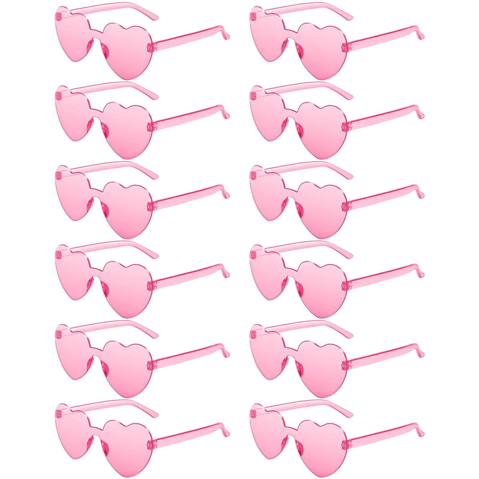 12 Pack Sunglasses, Heart Shaped Sunglasse, Candy Color Rimless Fun Heart Sunglasses, For Men Women Party Favors