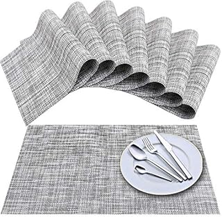 Newk Placemat, Crossweave Vinyl Woven Table Mats, Non-Slip Insulation Washable Table Mats Set (Set of 8, White Gray)
