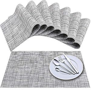 Newk Placemat, Crossweave Vinyl Woven Table Mats, Non-Slip Insulation Washable Table Mats Set (Set of 8, White Gray)