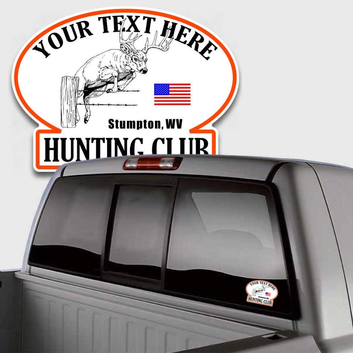 Hunting Club Custom Printed Decal 4"x 3" Pack of 12 Decals for Truck Windows
