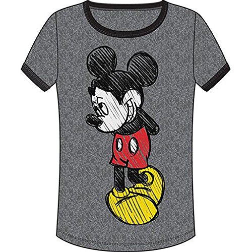 Disney Ladies Shy Mickey Mouse Junior Fit Ringer T-Shirt - Main Image