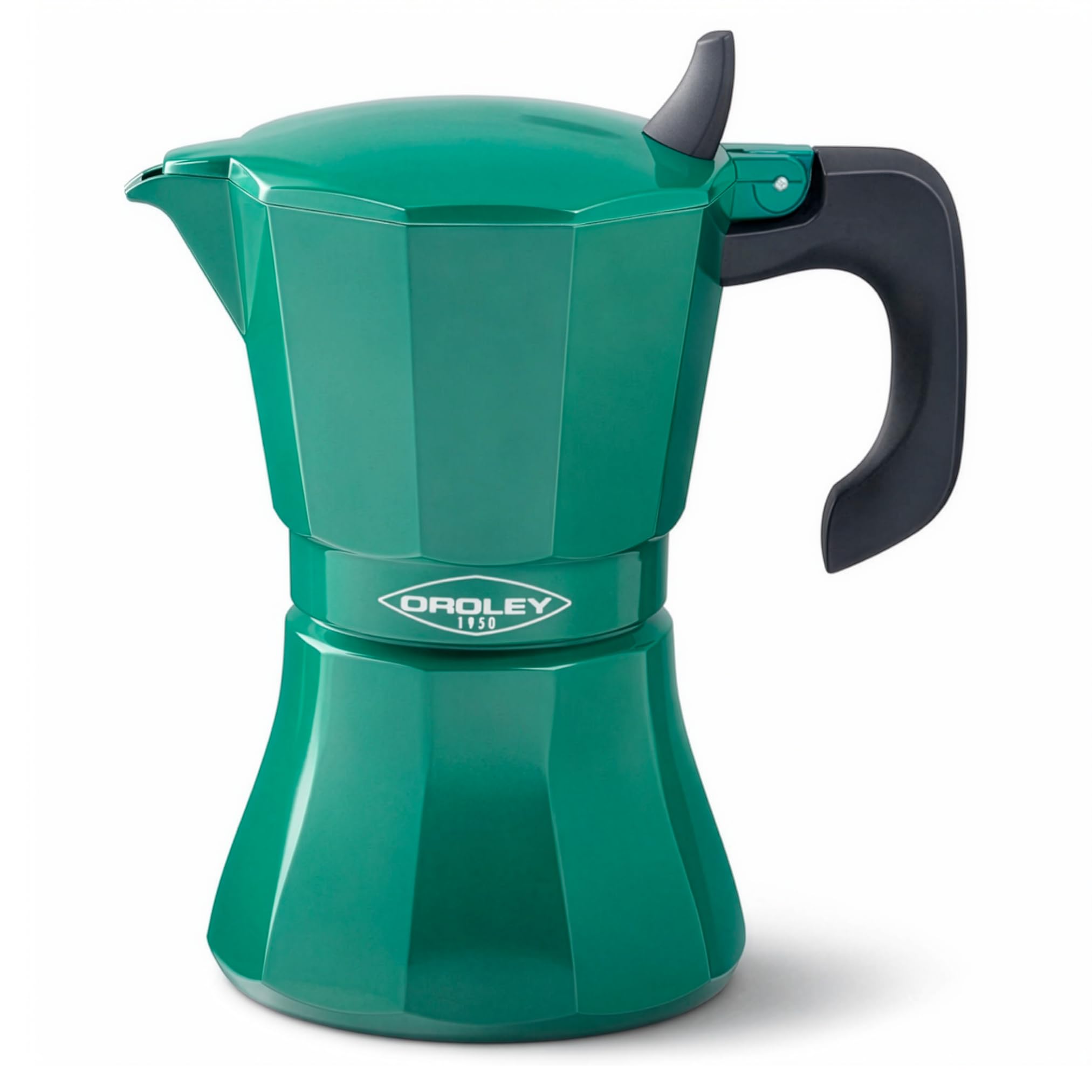 Oroley Petra Italienische Kaffeemaschine für 9 Tassen | Edelstahlboden | geeignet für Induktion, Glaskeramik, Feuer und Gas | Traditioneller Stil | Grün
