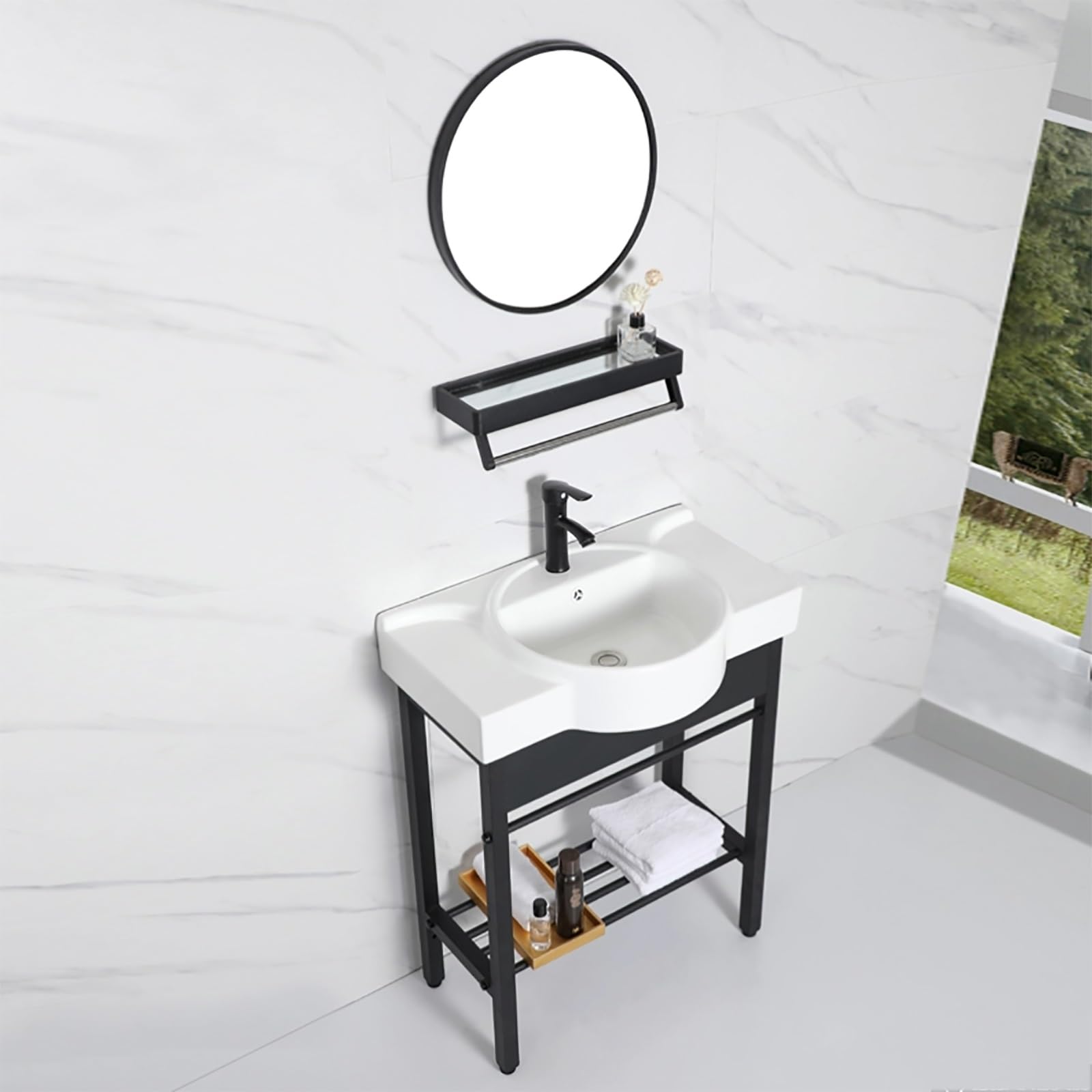 Fregadero de Cocina de Acero Inoxidable, baño, tocador de baño de cerámica, Consola Independiente, Pedestal, lavadero, estación de Lavabo, Lavabo de Porcelana Redondo con