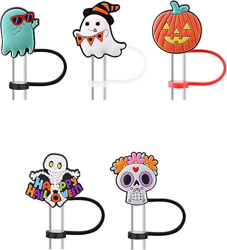 5 fundas de popote de Halloween para vaso Stanley Cup de 30 y 40 onzas con asa, cubrecolchón de popote reutilizable para popotes de 0.315 a 0.315