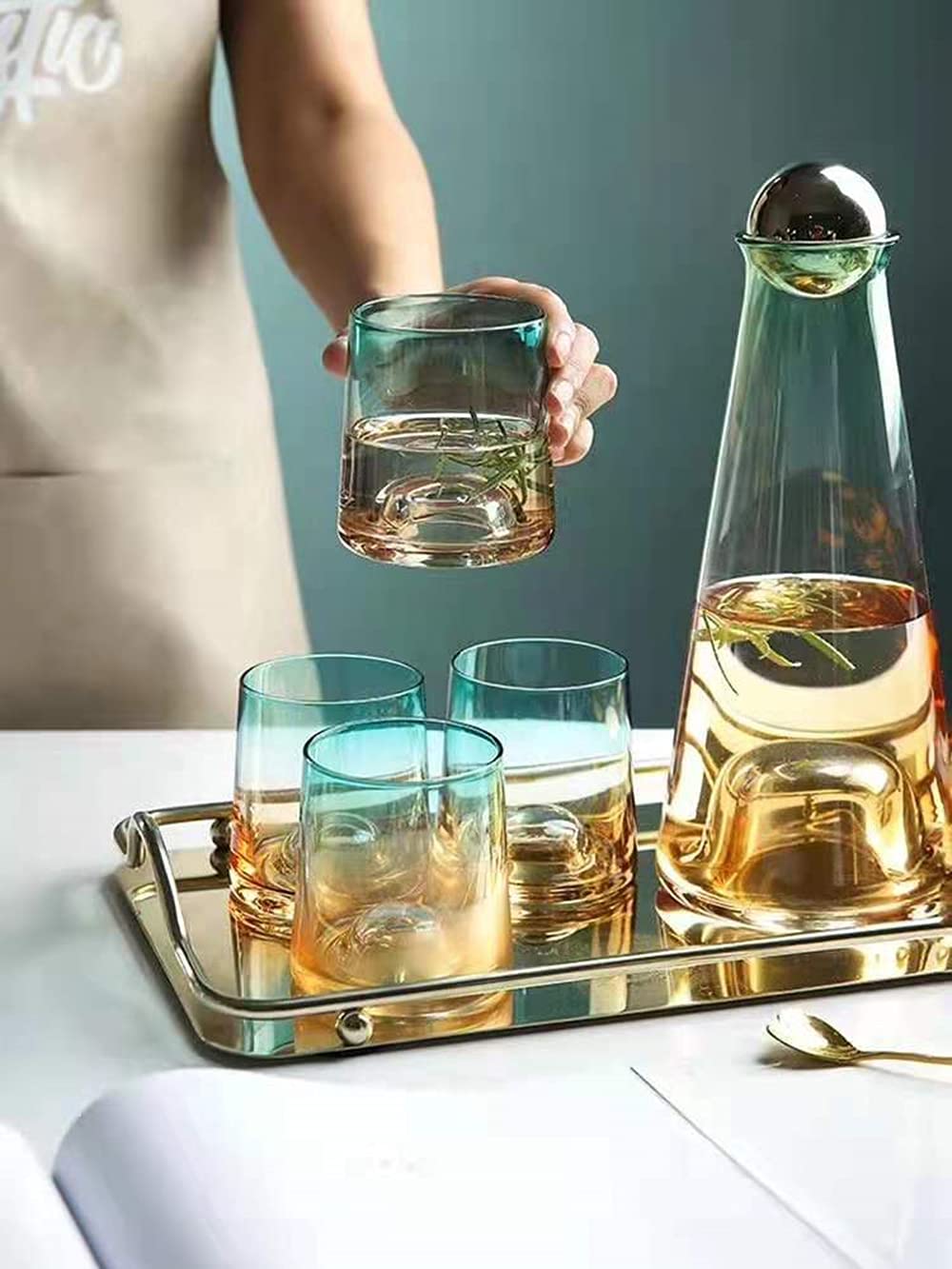 Caraffa in vetro di cristallo per vino, brocca per acqua e bollitore, con sfera in legno, per vino rosso, acqua calda, succhi di frutta, tè e bevande