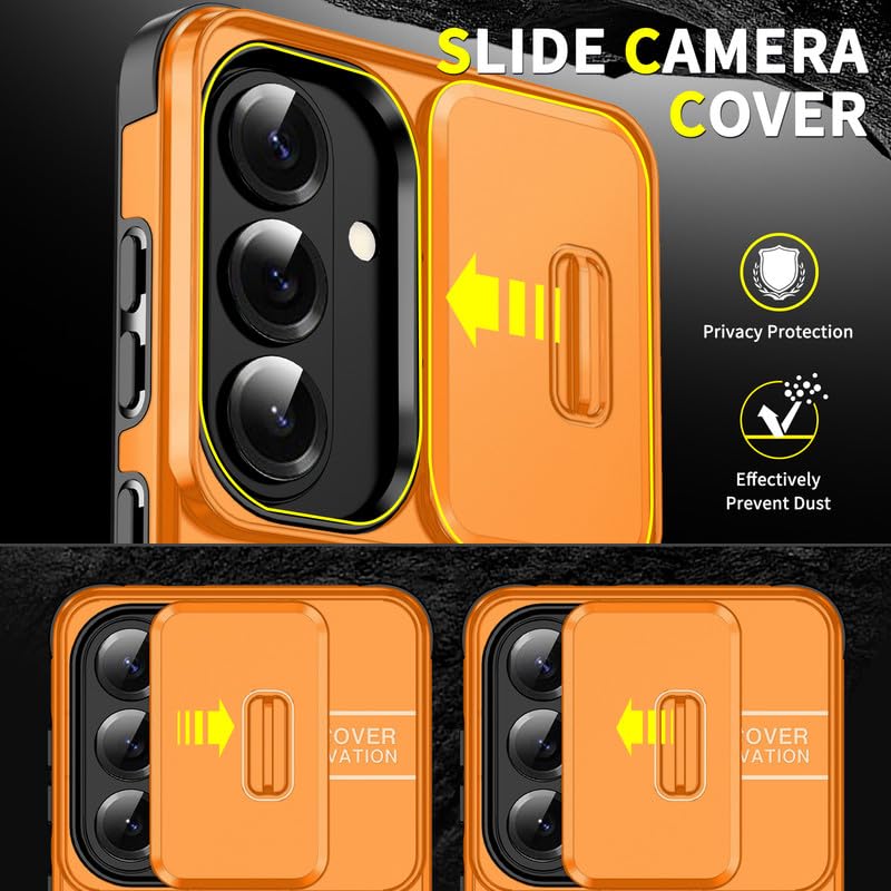 Image of LuxuryKase Shockproof Rugged Case for Samsung Galaxy S26 | Slide Camera Cover | 360 Rotating Ring Kickstand | Military-Grade Protection - Sunset Orange