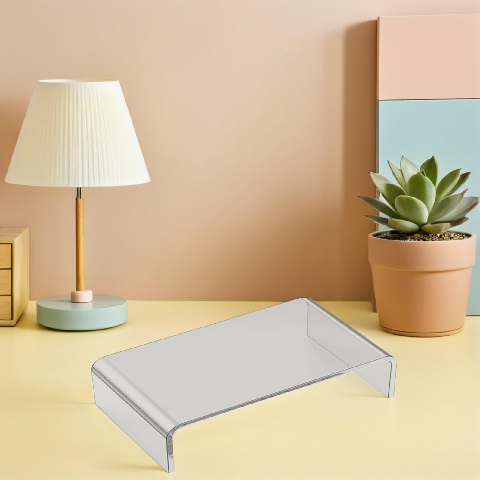 Toddmomy Supporto per Monitor Trasparente in Acrilico, Base Rialzata per Computer Portatile Ergonomica, Poggiapolsi Integrato per Ufficio e Smart Working