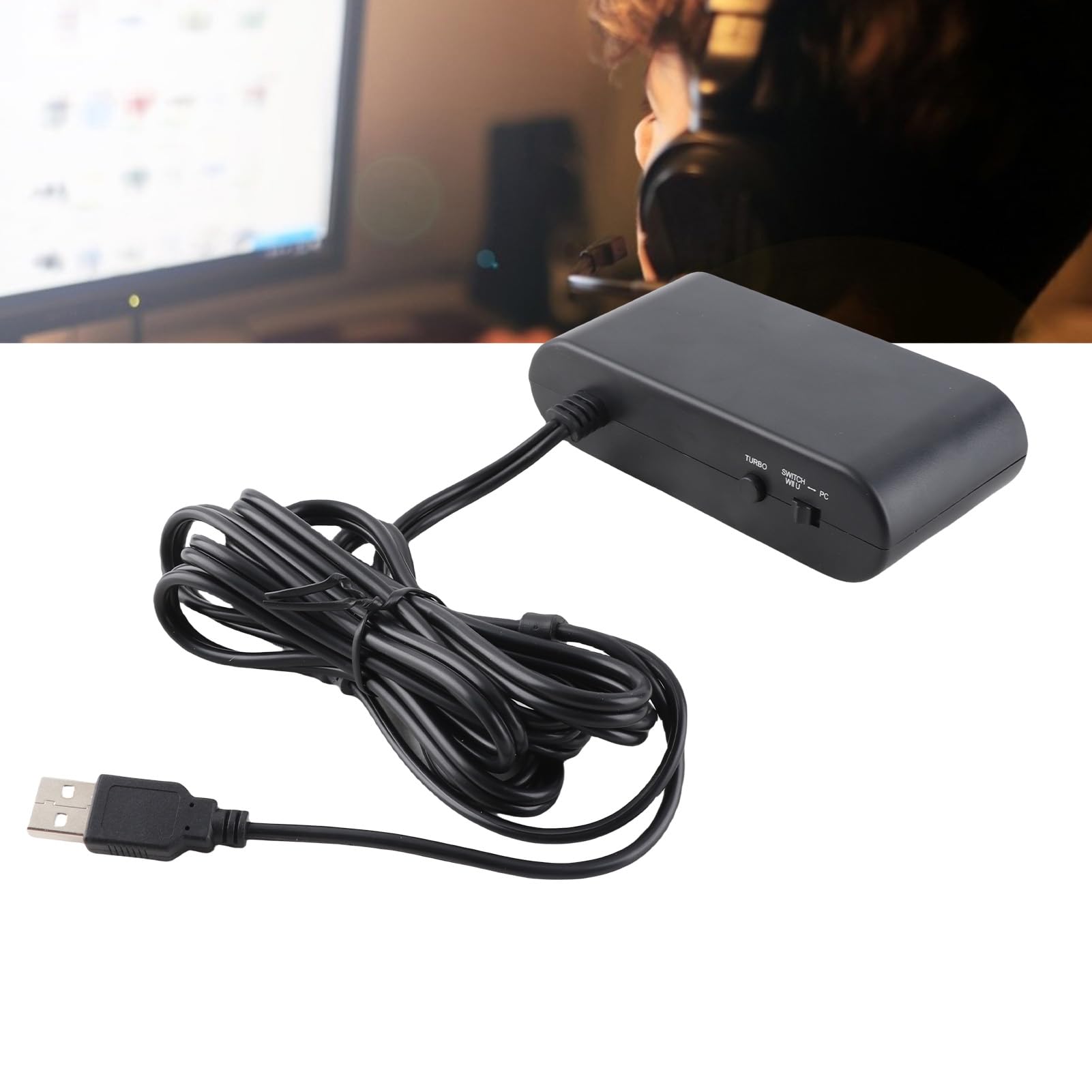 Jectse Adaptador de Controlador para 3 en 1 GC Handle Converter con Función Turobo, Plug and Play Super Smash Bros Adapter con 4 Puertos para Wiiu/PC