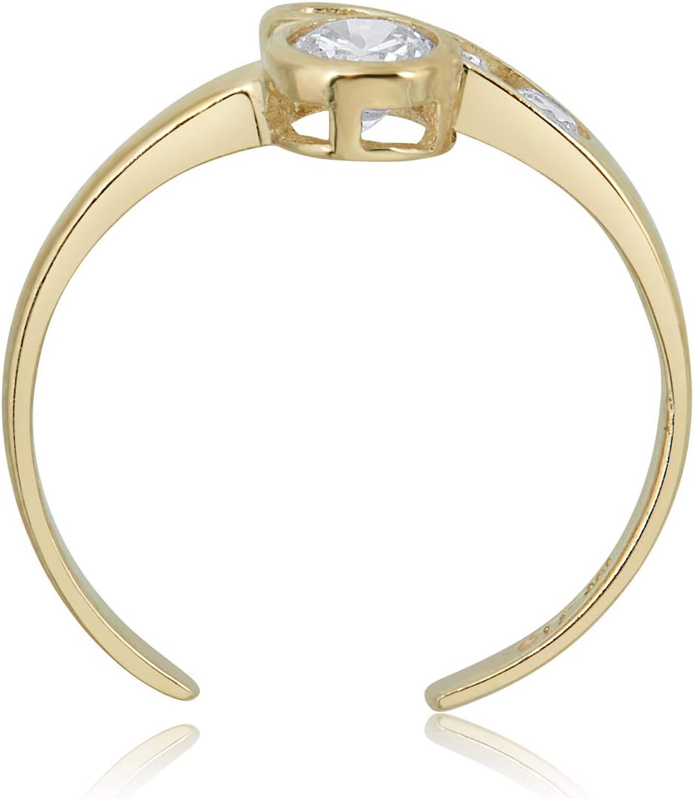 AVORA 10K Yellow Gold Adjustable Bypass Toe Ring with Simulated Diamond CZ