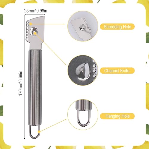 Miniatura 2 de Juego de 2 ralladores de limón de acero inoxidable, juego de cuchillos de zester de limón y canal, herramienta peladora de cítricos y naranja,
