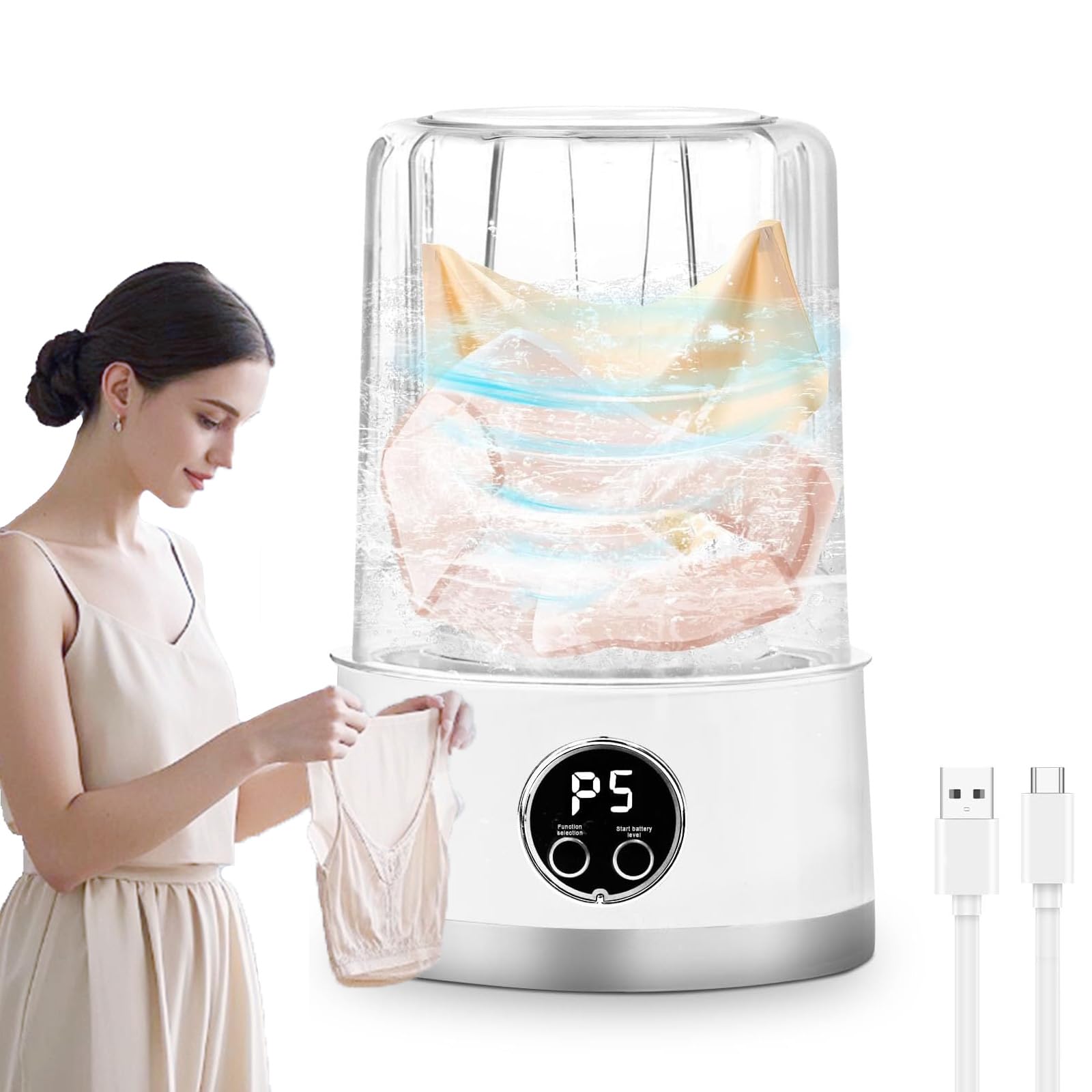 Minilavadora de Trapos, Mini Washer Machine Portátil - Mini Lavadora para Trapos de Cocina y Ropa Interior, Mini Washing Machine con Centrifugado para Limpieza Higiénica (Blanco)