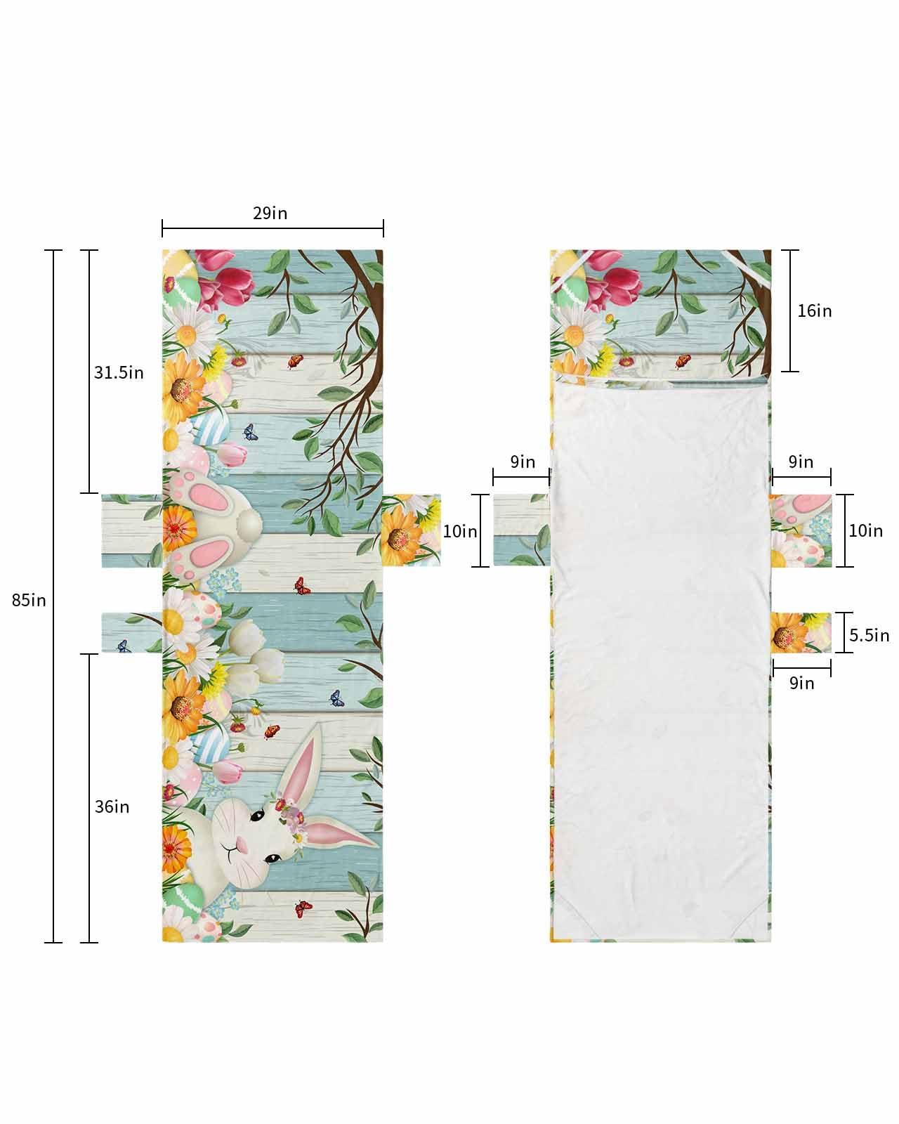 Easter Bunny Beach Lounge Chair Towel Cover, Soft Chaise Lounge Towel with Side Pockets Patio Pool Chairs Cover for Beach/Pool Sunbathing 29x85 Spring Floral Botanical Colorful Eggs Blue Wood