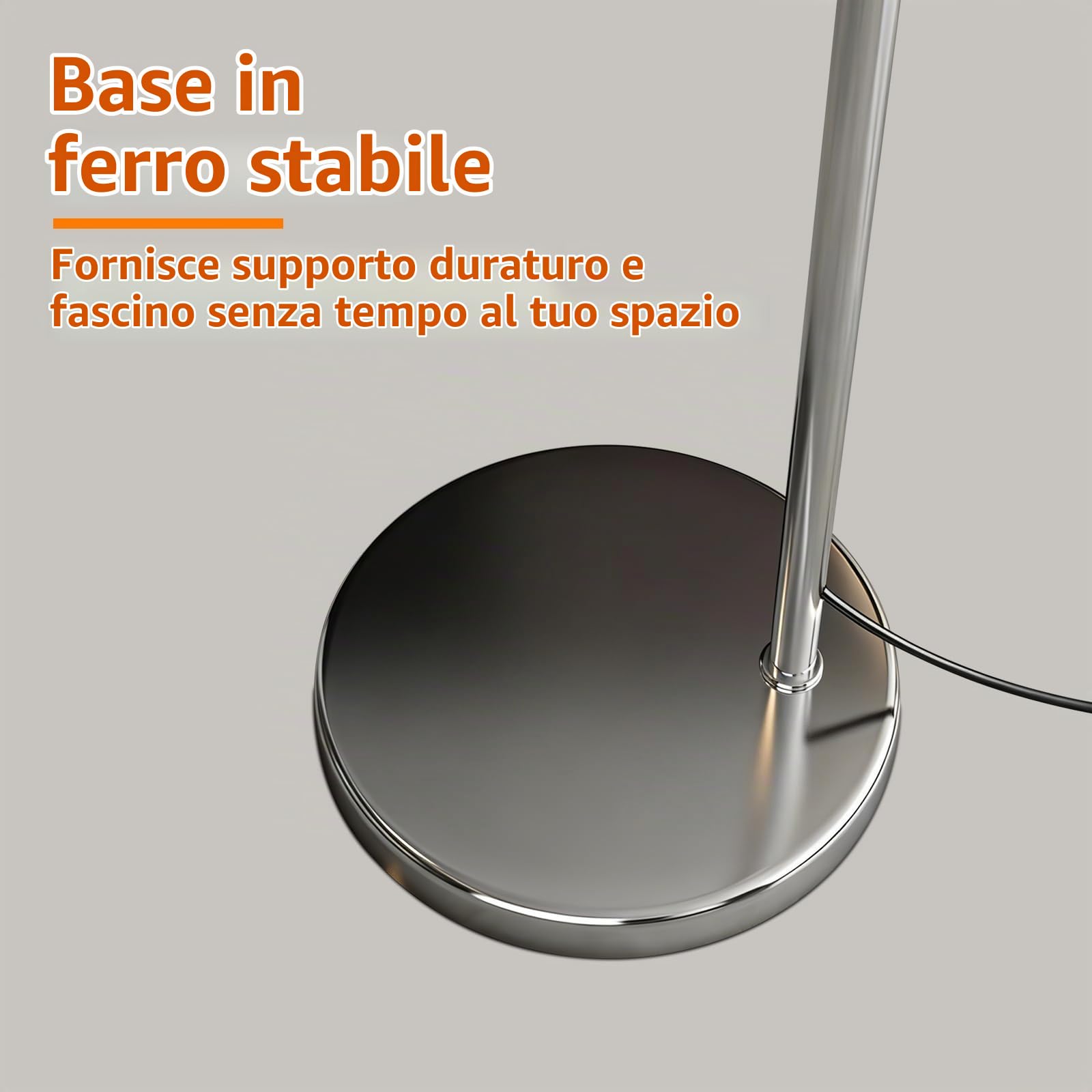 Lampada da terra moderna cromata, lampada da terra ad arco in metallo argentato con testa regolabile, elegante lampada da terra alta 70,9 pollici, lampade da lettura per soggiorno