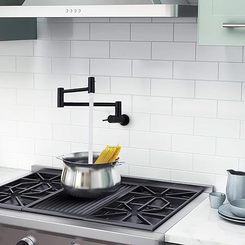 Miniatura 3 de Grifo de llenado de ollas negro grifo de llenado de olla montaje en pared solo agujero 304 acero inoxidable plegable doble 2 articulación brazo