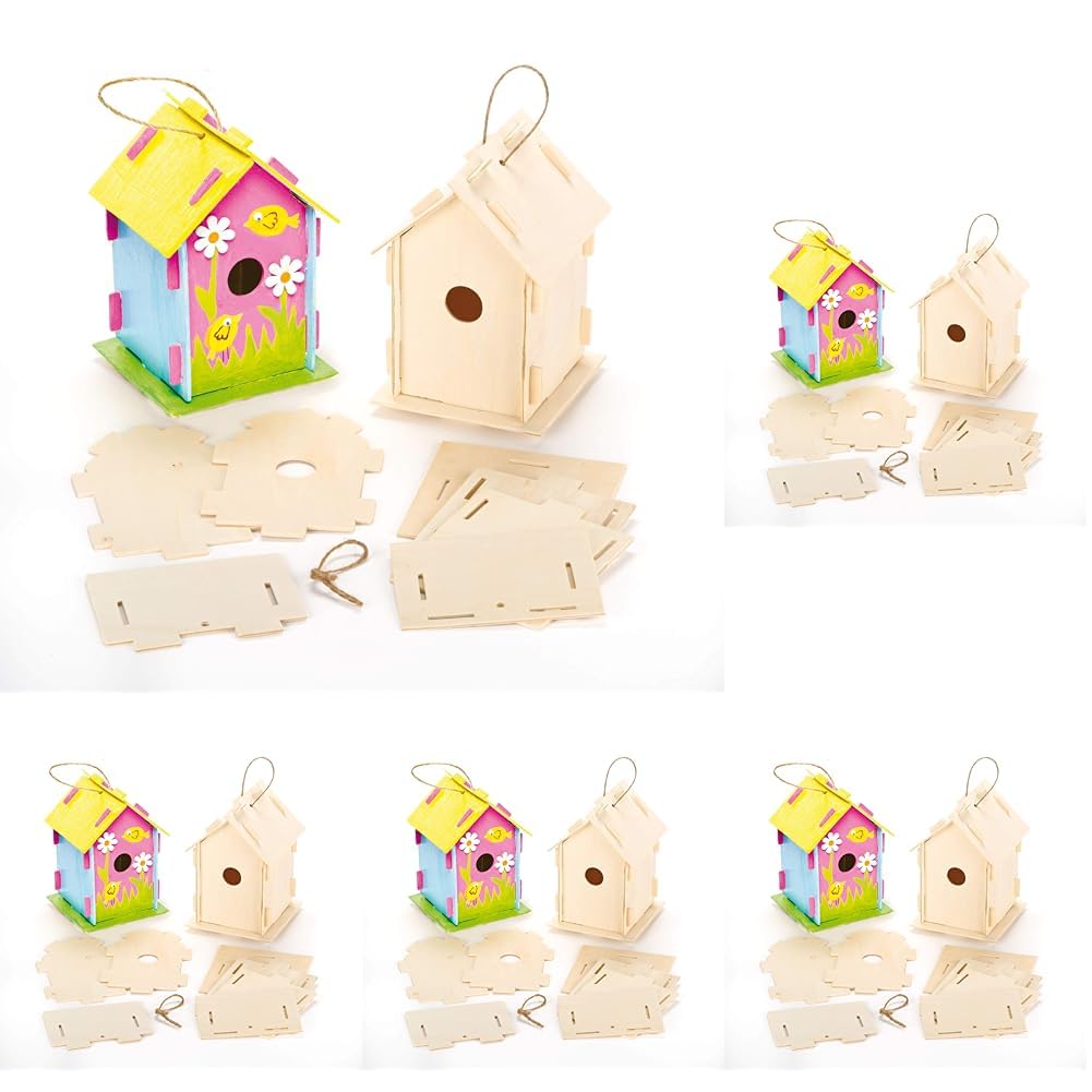 Baker Ross Wooden Birdhouse Kits (Pack Of 2) For Kids To Make & Decorate (Lot de 5)