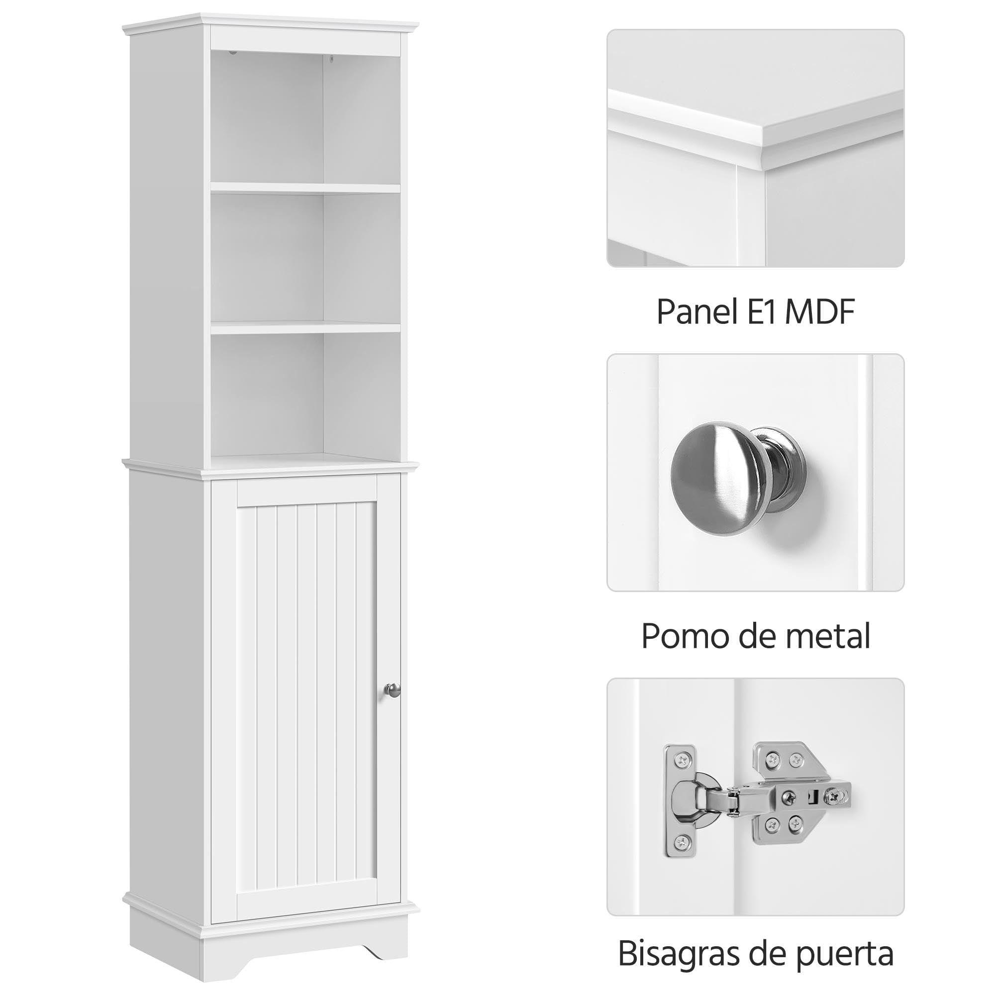 Yaheetech Armario Alto Baño Mueble Auxiliar de Baño 40x30x153 cm Blanco | con Estantes Ajustables Armario de Cocina con Puerta Armario Estrecho