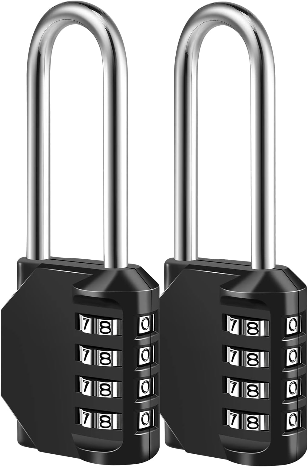 Combination Lock, 4 Digit Combination Padlock for School Gym Sports Locker, Fence, Toolbox, Case, Hasp Cabinet Storage (Long Shackle, 2 Pack, Black)