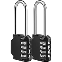 Combination Lock, 4 Digit Combination Padlock for School Gym Sports Locker, Fence, Toolbox, Case, Hasp Cabinet Storage Long Shackle, 2 Pack, Black