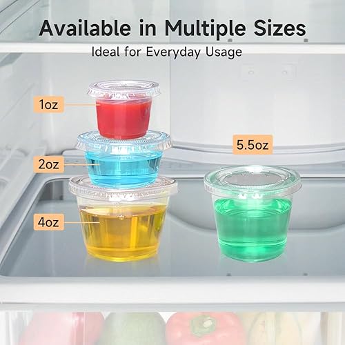 Miniatura 4 de SUCITY 240 juegos de tazas de gelatina de 2 onzas con tapas, tazas pequeñas de plástico para porciones, recipientes desechables para condimentos