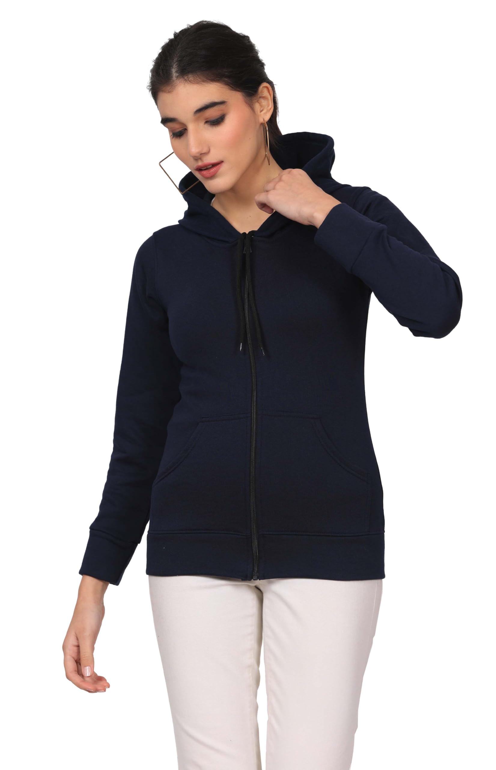 Women's Solid Zipper Hooded Sweatshirt | Front Zip, Ribbed Hem, Lined Hood, Casual Winter Wear-image-42