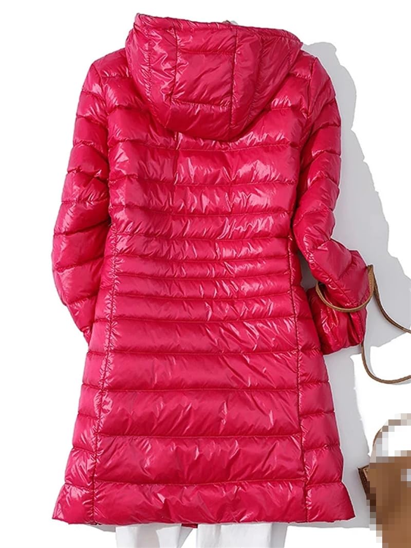 Chaqueta ligera de plumón de pato con capucha para mujer, abrigo de plumón largo acolchado de plumas para invierno