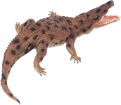 12 Inches Long Crocodile Action Figure Toys with Upward Head, Movable Jaw, Realistic Aligator Toy for Kids Brown