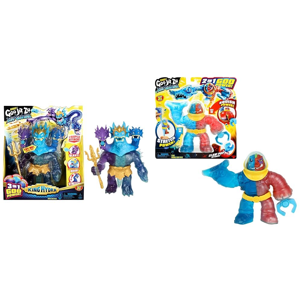 Heroes of Goo Jit Zu Deep Goo Sea King Hydra Figure With Triple Attack 3 in 1 Goo Power. Plus & Deep Goo Sea Tyro Double Goo Pack. Stretchy, Squishy 6.5-Inch Tyro Figure