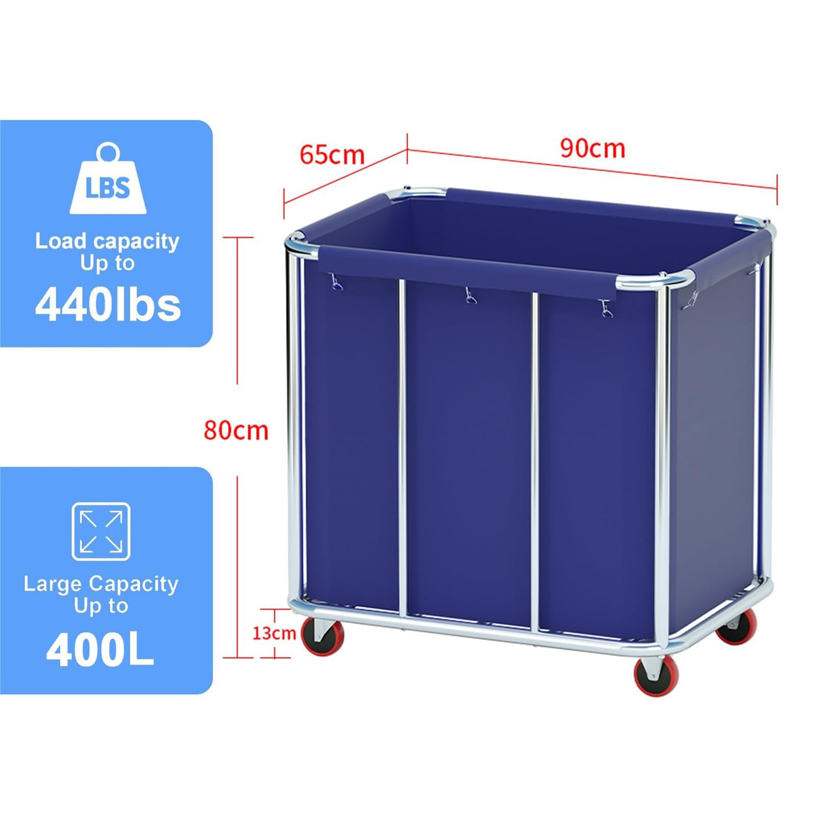 Carrito de lavandería resistente con bolsa de lona extraíble, carrito de acero inoxidable con ruedas