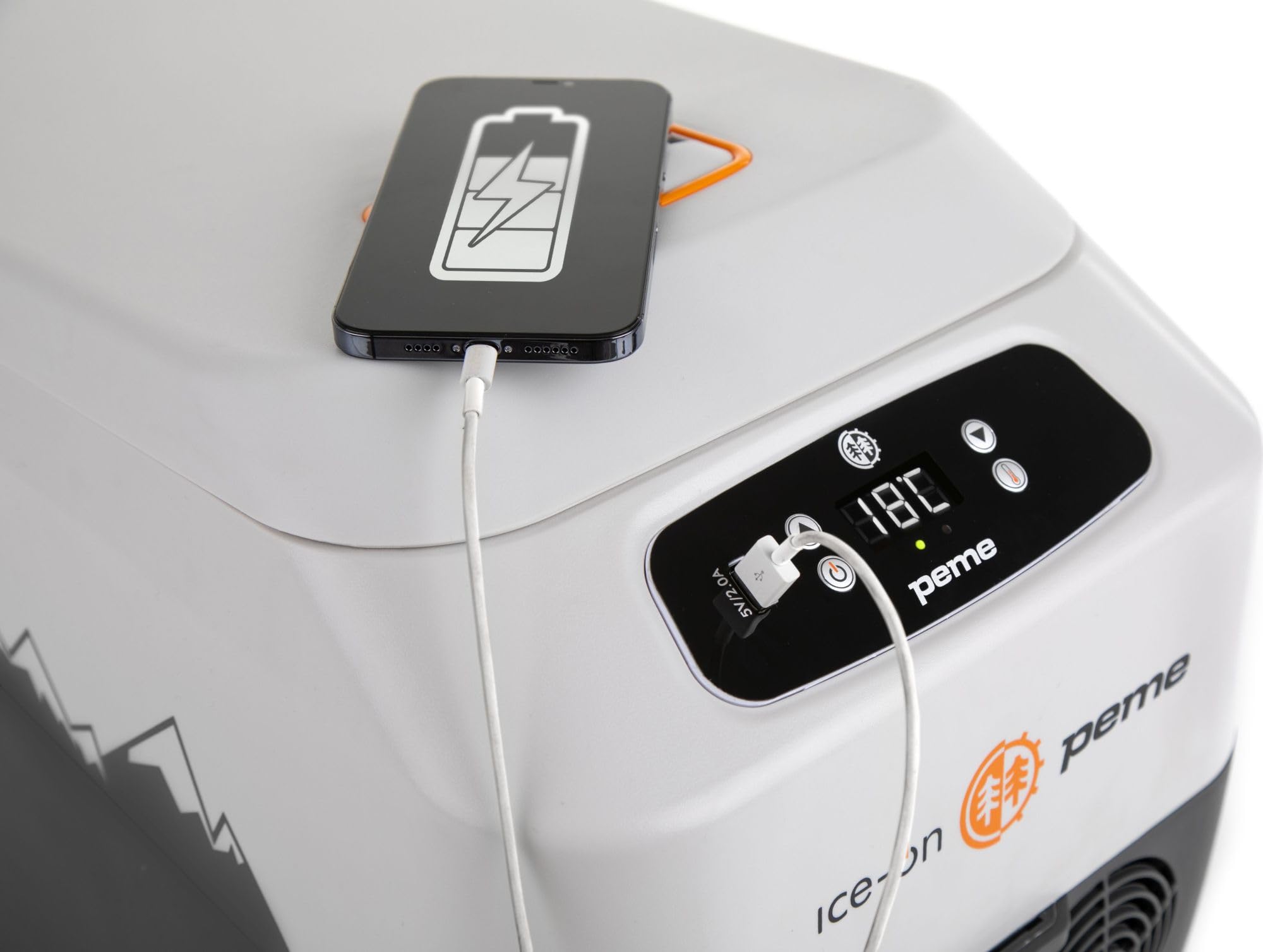peme Ice On 28,3 l – Boîte isotherme thermoélectrique portable avec écran LCD, port USB, double alimentation 12 V/230 V – Parfait pour le camping, l'extérieur et la voiture