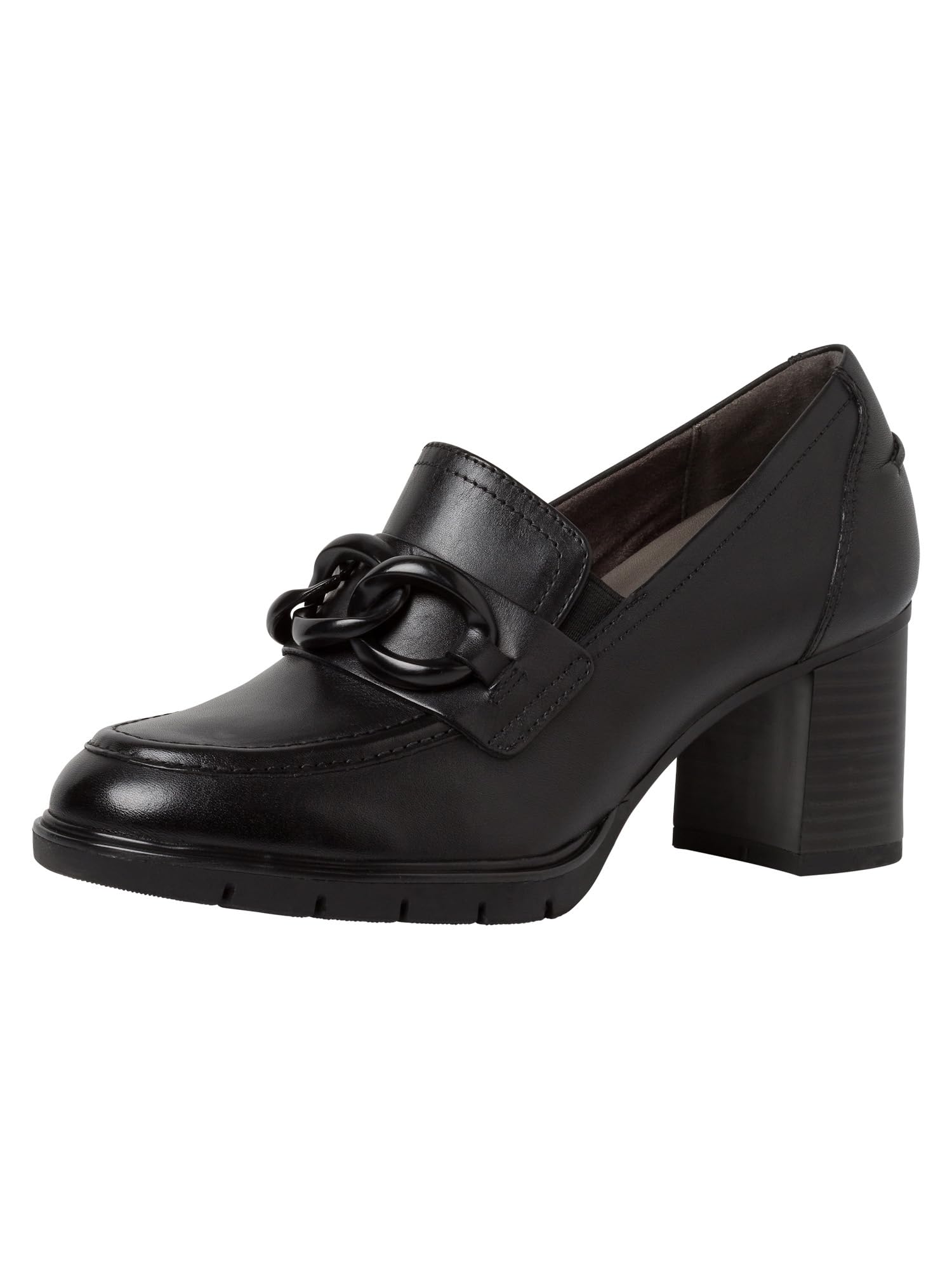 Tamaris Comfort Women’s Loafers Leather with Block Heel , Black Nappa, 7,5 UK